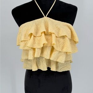 Zara Yellow Halter Ruffled Cropped Top Ties at Neck Size Medium H5